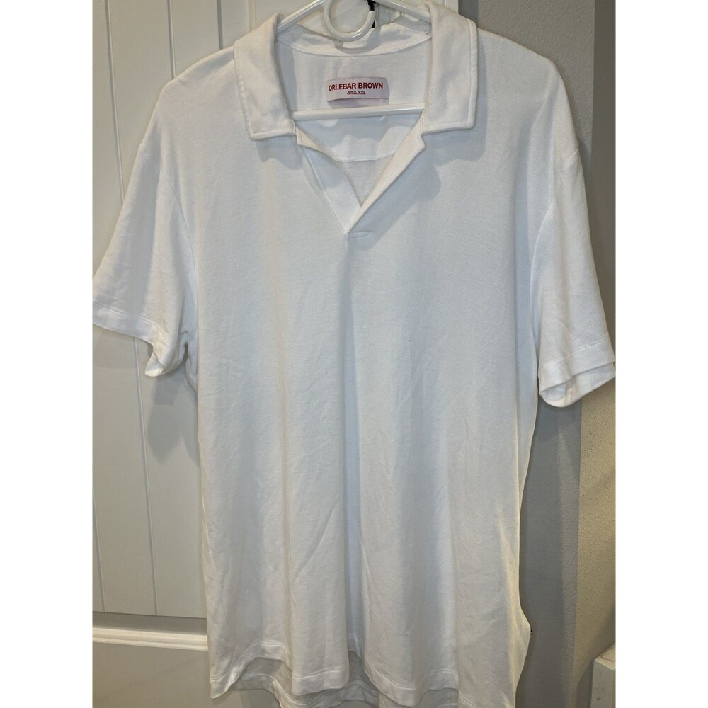 Men's Orlebar Brown White Johnny Collar Cotton Modal Polo  Tailored - Size XXL